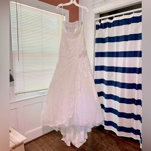 Strapless Fitted A-Line Lace Wedding Dress w/ Beading Detail + Tulle